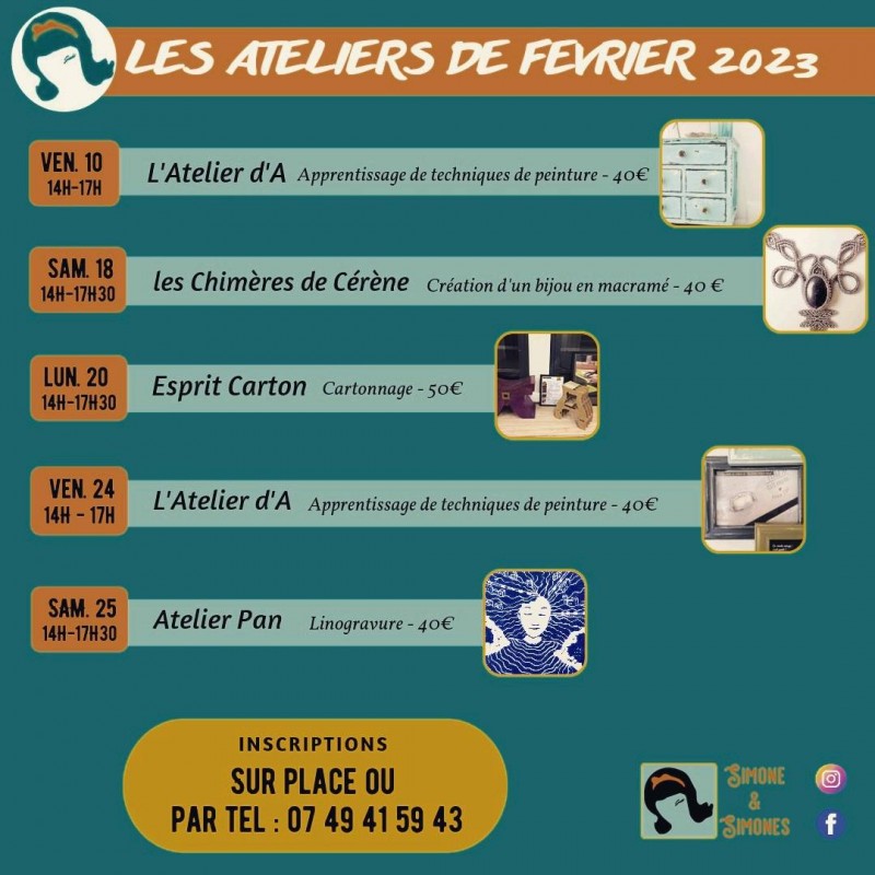 Programme des ateliers créatifs de février 2023 à Saint-Egrève